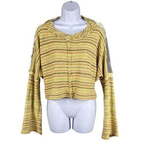 Free People Womens S Catalina Pullover Cropped Sweatshirt Top Bell Sleeve Beachy